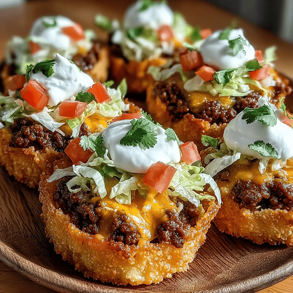 Mini taco cups are a delightful twist on traditional tacos, perfect for those looking to serve a crowd-pleasing appetizer or snack. These bite-sized wonders are not only visually appealing but also packed with flavor, making them an excellent choice for gatherings, parties, or a casual family dinner. The combination of seasoned beef, melted cheese, and fresh toppings nestled in crispy wonton wrappers creates a texture and taste sensation that is sure to impress.