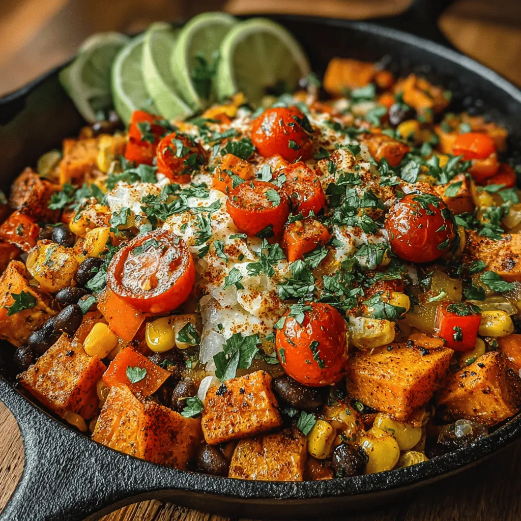 <strong>Introduction</strong>” /></p>
</p>
<h2>Nutritional Information</h2>
</p>
<p>When it comes to enjoying a delicious meal without sacrificing health, the Tex-Mex Sweet Potato Skillet shines. Each serving of this vibrant dish is packed with nutrition, making it a perfect choice for a wholesome dinner.</p>
</p>
<h3>Breakdown of Nutritional Content per Serving</h3>
</p>
<p>One serving of the Tex-Mex Sweet Potato Skillet (approximately 1.5 cups) contains:</p>
</p>
<p>– <strong>Calories</strong>: 350</p>
<p>– <strong>Protein</strong>: 15g</p>
<p>– <strong>Carbohydrates</strong>: 58g</p>
<p>– <strong>Dietary Fiber</strong>: 10g</p>
<p>– <strong>Sugars</strong>: 6g</p>
<p>– <strong>Fat</strong>: 7g</p>
<p>– <strong>Sodium</strong>: 400mg</p>
</p>
<h3>Health Benefits of the Dish</h3>
</p>
<p>This dish is not only hearty and satisfying but also boasts numerous health benefits:</p>
</p>
<p>– <strong>High Fiber</strong>: The sweet potatoes and black beans contribute to a significant fiber content, which aids digestion and promotes a feeling of fullness, making it excellent for weight management.</p>
<p>– <strong>Protein from Black Beans</strong>: Black beans are a fantastic source of plant-based protein, essential for muscle repair and growth, making this dish a great option for vegetarians and vegans.</p>
<p>– <strong>Vitamins from Vegetables</strong>: The inclusion of bell peppers, onions, and corn provides a wealth of vitamins and minerals, boosting your immune system and overall health.</p>
</p>
<h3>Discussion on Calorie Count and Balanced Diet Fit</h3>
</p>
<p>With around 350 calories per serving, the Tex-Mex Sweet Potato Skillet is a balanced meal that can easily fit into various dietary plans. It offers a good balance of macronutrients, allowing you to enjoy a fulfilling dish without overindulging. Whether you are looking to lose weight, maintain a healthy lifestyle, or simply enjoy a tasty meal, this skillet is a fantastic option that supports your health goals.</p>
</p>
<h2>Serving Suggestions</h2>
</p>
<p>Serving this Tex-Mex Sweet Potato Skillet can be as simple or elaborate as you like! Here are some ideas to enhance your dining experience:</p>
</p>
<h3>Pairing Suggestions</h3>
</p>
<p>– <strong>With a Side Salad</strong>: Serve the skillet alongside a fresh green salad dressed with a light vinaigrette for a refreshing contrast.</p>
<p>– <strong>Tortillas or Rice</strong>: Pair it with warm corn tortillas or a scoop of fluffy brown rice to make it more filling.</p>
<p>– <strong>Salsa</strong>: A side of homemade or store-bought salsa can add an extra layer of flavor and freshness.</p>
</p>
<h3>Toppings and Garnishes</h3>
</p>
<p>Adding toppings can elevate the dish to new heights:</p>
</p>
<p>– <strong>Avocado</strong>: Creamy avocado slices or guacamole add richness and healthy fats.</p>
<p>– <strong>Lime</strong>: A squeeze of fresh lime juice brings brightness and enhances the flavors of the dish.</p>
<p>– <strong>Fresh Cilantro</strong>: Chopped cilantro adds a fresh herbal note that complements the Tex-Mex flavors beautifully.</p>
</p>
<h3>Customization for Different Tastes</h3>
</p>
<p>Feel free to adjust the recipe to suit your palate:</p>
</p>
<p>– <strong>Protein Additions</strong>: Add grilled chicken, shrimp, or even tofu for additional protein.</p>
<p>– <strong>Spice Levels</strong>: If you prefer a milder dish, reduce the amount of jalapeño or omit the cayenne pepper. For those who love heat, consider adding extra spices or hot sauce.</p>
</p>
<h2>Storage and Meal Prep Tips</h2>
</p>
<p>The Tex-Mex Sweet Potato Skillet not only makes for a delightful dinner but also stores well for future meals. Here are some best practices for storage and meal prep:</p>
</p>
<h3>Best Practices for Storing Leftovers</h3>
</p>
<p>– <strong>Refrigeration</strong>: Allow the dish to cool completely before transferring it to an airtight container. It can be stored in the refrigerator for up to 4-5 days.</p>
<p>– <strong>Freezing</strong>: For longer storage, freeze portions in freezer-safe containers. The dish will maintain its quality for up to 3 months.</p>
</p>
<h3>Reheating Suggestions</h3>
</p>
<p>To keep the flavors and texture intact when reheating:</p>
</p>
<p>– <strong>Microwave</strong>: Heat in a microwave-safe dish, covering with a damp paper towel to retain moisture, for about 2-3 minutes, stirring halfway through.</p>
<p>– <strong>Stovetop</strong>: Reheat on a skillet over medium heat, stirring occasionally until heated through. Add a splash of vegetable broth or water if the dish seems dry.</p>
</p>
<h3>Incorporating into Meal Prep</h3>
</p>
<p>This dish is perfect for meal prep:</p>
</p>
<p>– <strong>Batch Cooking</strong>: Make a large batch at the beginning of the week and portion it into containers for easy grab-and-go lunches or dinners.</p>
<p>– <strong>Versatile Base</strong>: Use it as a base for different meals throughout the week. Pair it with various proteins or side dishes to keep your meals interesting.</p>
</p>
<h2>Conclusion</h2>
</p>
<p>The Tex-Mex Sweet Potato Skillet is a vibrant, nutritious dish that combines the bold flavors of Tex-Mex cuisine with wholesome ingredients. Its rich profile of vitamins, minerals, and plant-based proteins makes it an excellent choice for anyone looking to enjoy a healthy meal without compromising on taste.</p>
</p>
<p>We encourage you to try this recipe and experience the robust flavors it offers. Whether you’re cooking for yourself, friends, or family, this dish is sure to impress. Incorporating diverse ingredients and flavors into your meals not only enhances the dining experience but also supports a balanced diet. Enjoy making this delightful skillet, and let it inspire you to explore the myriad of flavors in healthy cooking!</p>
</div>